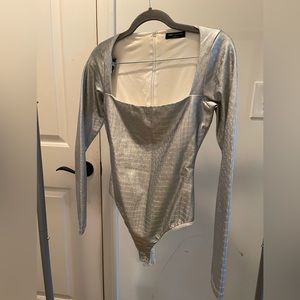 Silver metallic crocodile skin bodysuit Size M